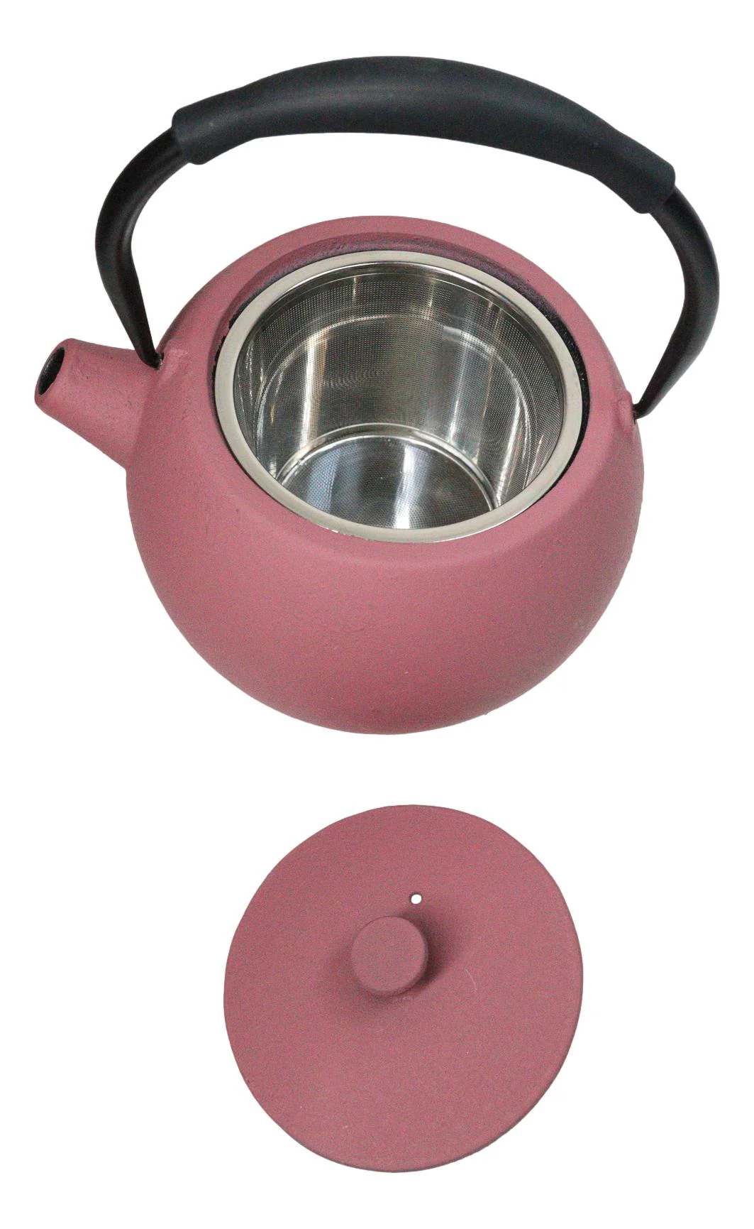 Pastel Pink Minimalistic Tilted Round Cast Iron Teapot 28oz Tea Pot With Handle - Image 5