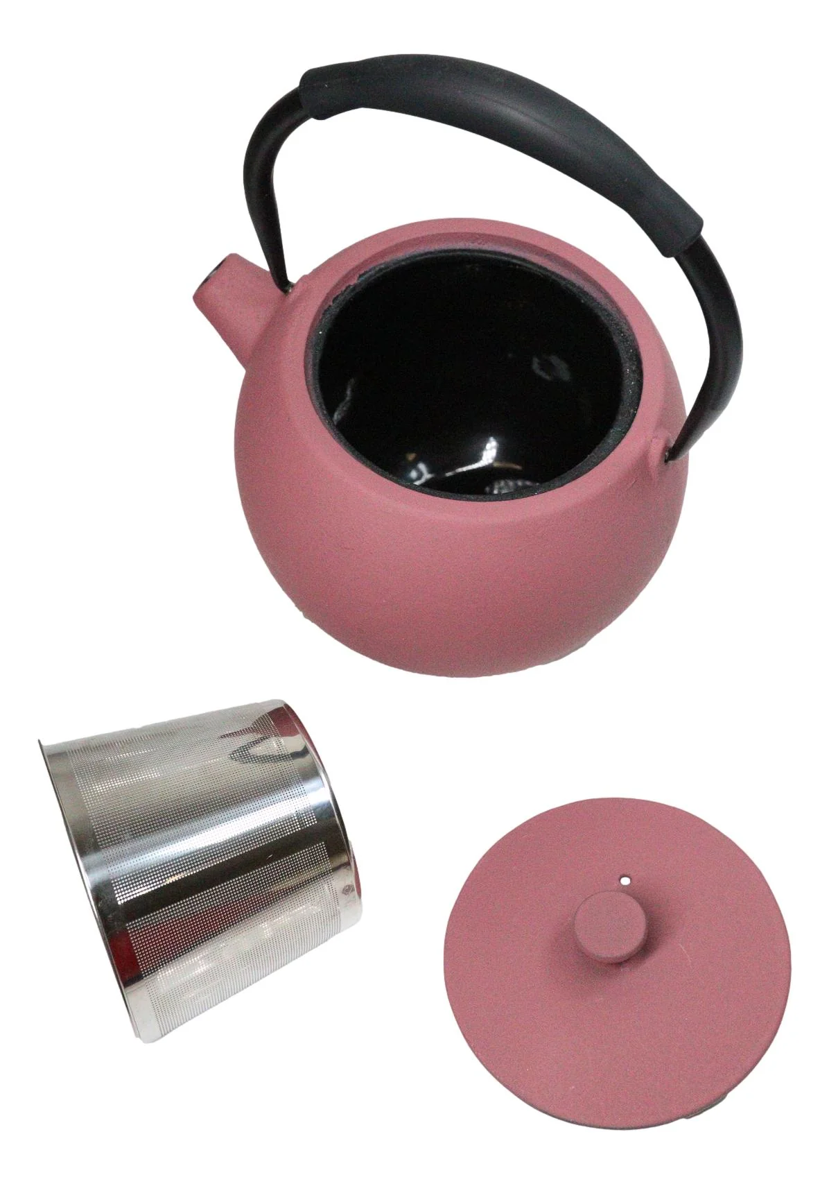 Pastel Pink Minimalistic Tilted Round Cast Iron Teapot 28oz Tea Pot With Handle - Image 6