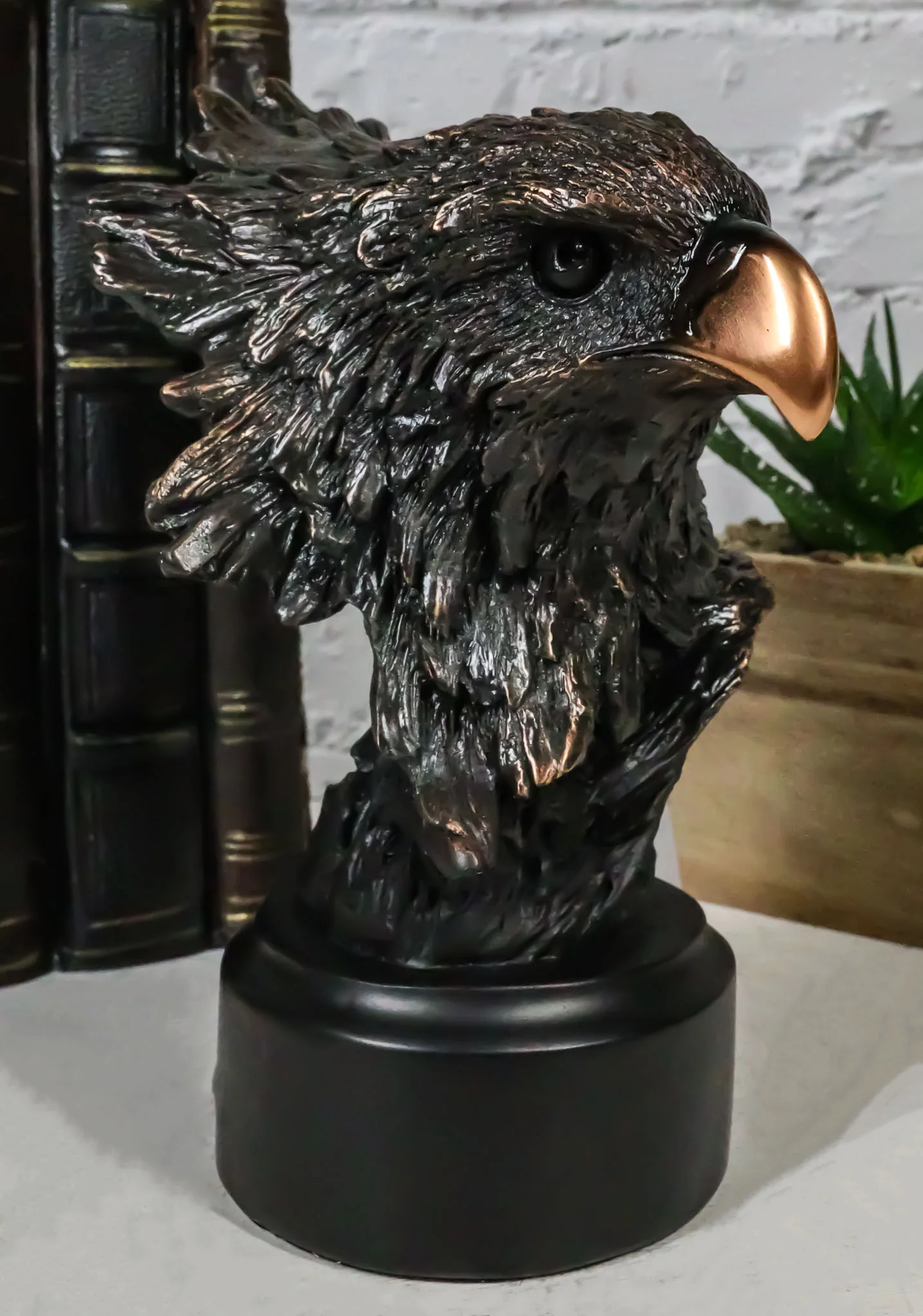 Patriotic American Bald Eagle Bust Bronze Electroplated Resin Figurine With Base - Image 9