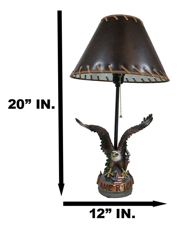 Patriotic Bald Eagle With American Flag Star Memorial Table Lamp Sculpture - Image 7