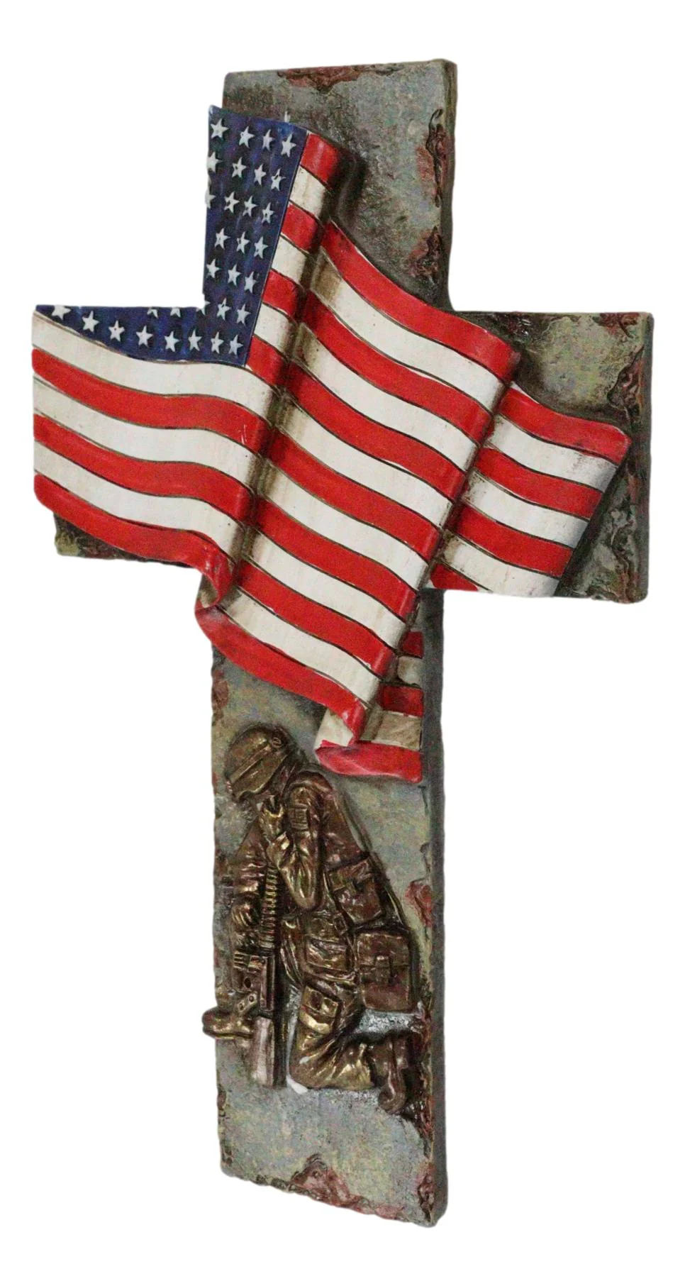 Patriotic Battlefield Kneeling Soldier In Prayer With American Flag Wall Cross - Image 4