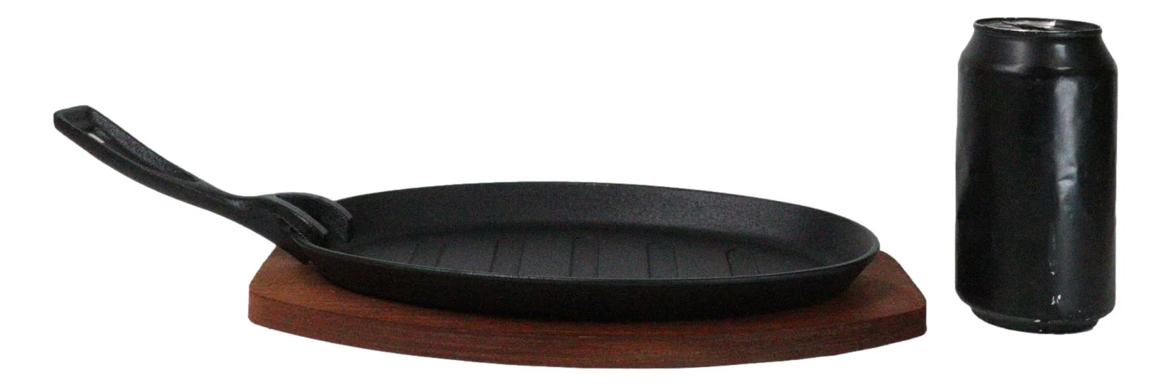 Personal Size Cast Iron Oval Fajita Steak Pan Skillet With Wood Trivet Base - Image 8