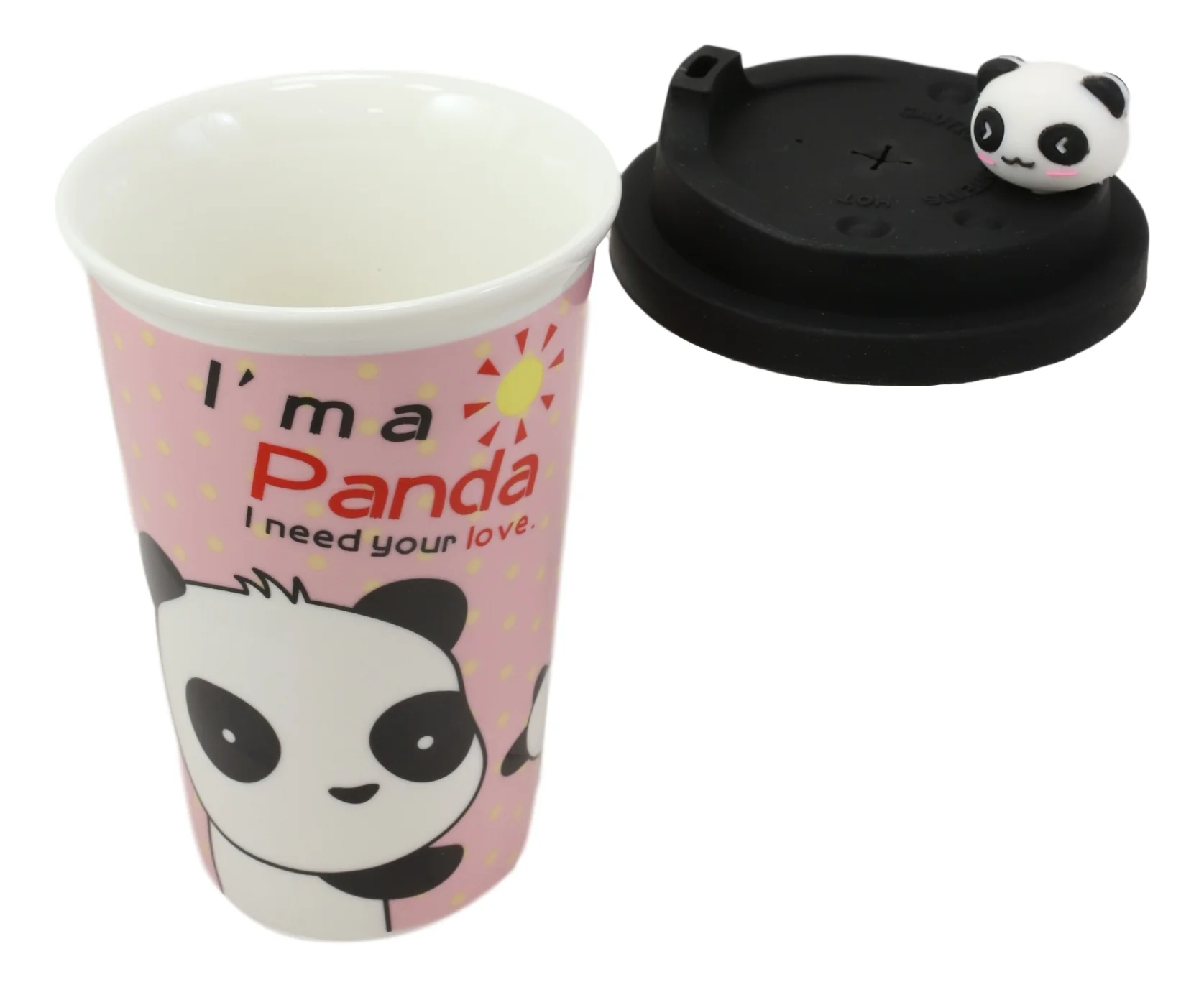 Pink Polkadots Giant Panda Bear Lovers Ceramic Mug With Silicone Lid Set Of 2 - Image 3