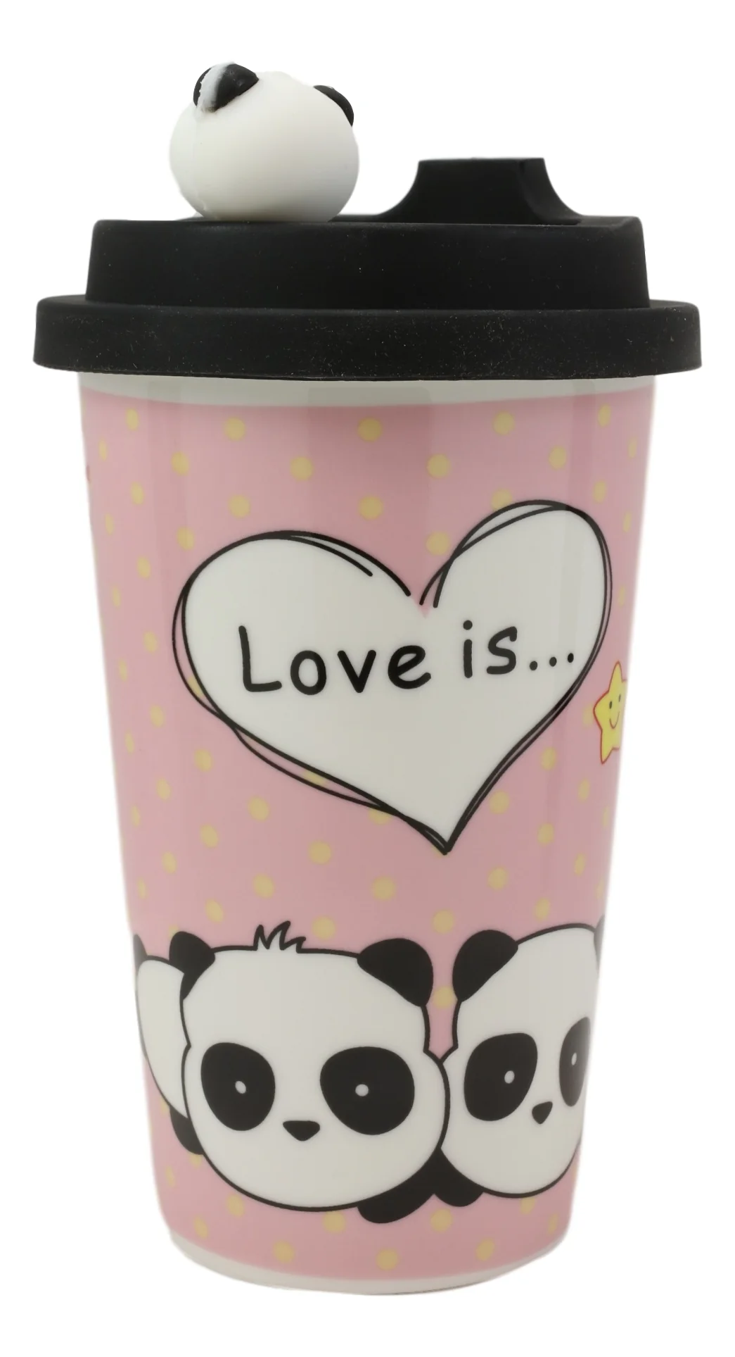 Pink Polkadots Giant Panda Bear Lovers Ceramic Mug With Silicone Lid Set Of 2 - Image 5