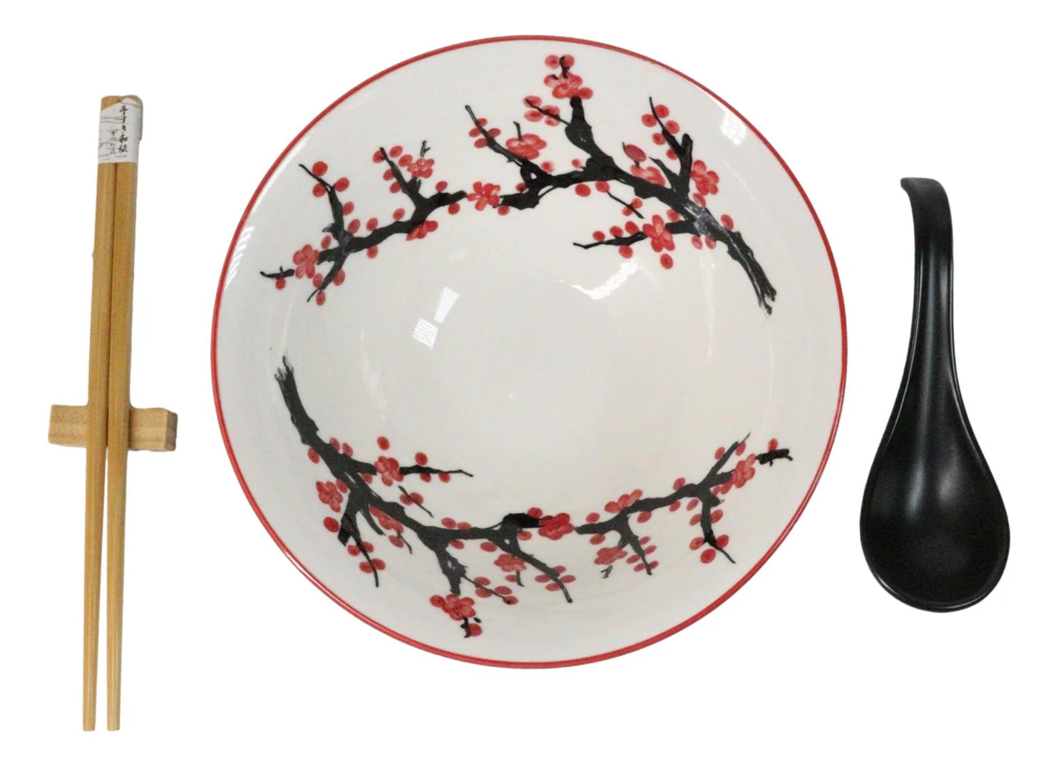 Pink Sakura Ceramic Ramen Rice Bowl With Soup Spoon Chopsticks And Rest Set - Image 6