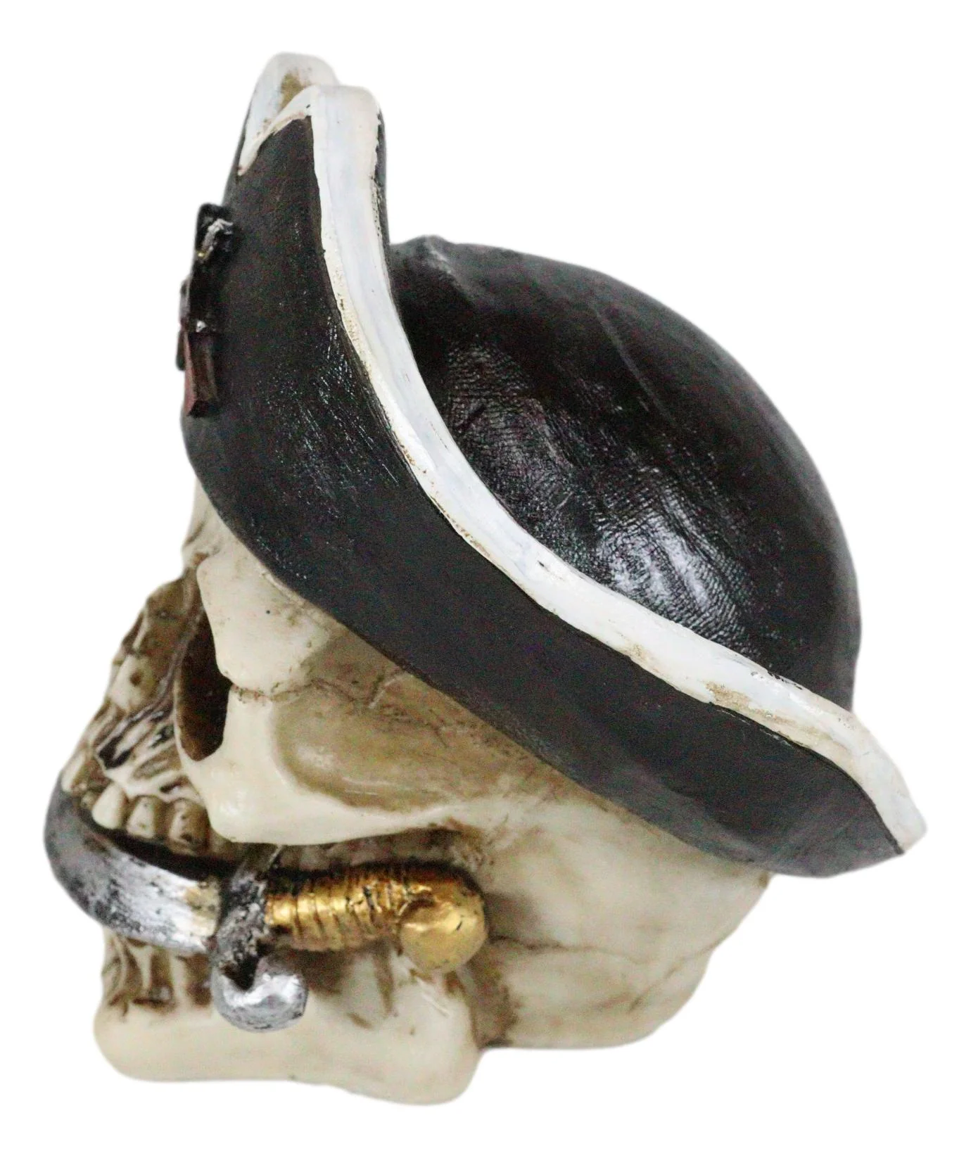 Pirate Captain Hook Marauder Skull With Golden Earring Statue Skeleton Decor - Image 2