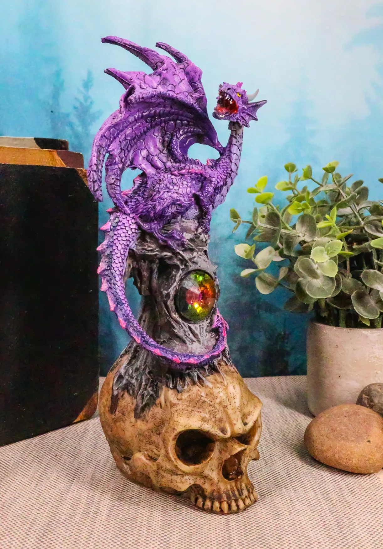 Ebros Purple Midnight Dragon Perching On Cranium Alien Skull W/ Gemstone Statue - Image 7