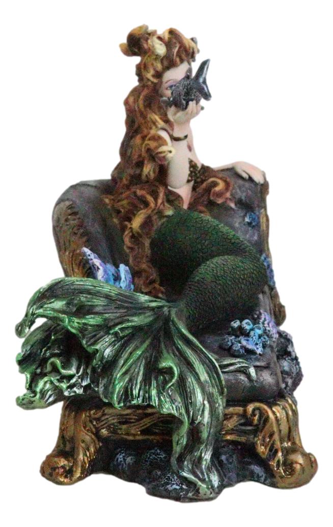 Queen Of Atlantis Siren Mermaid With Fish Resting On Sea Lounge Chair Figurine - Image 5
