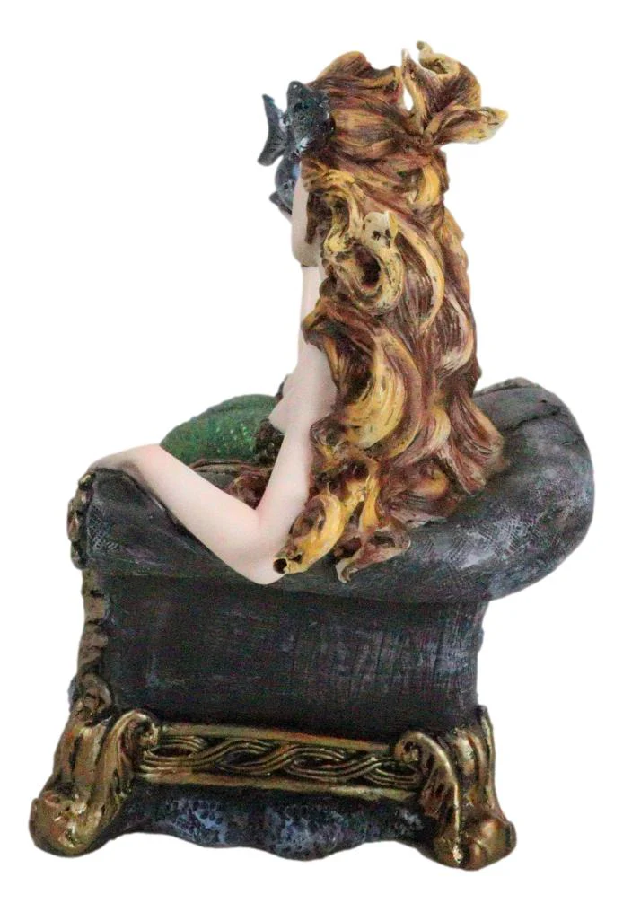 Queen Of Atlantis Siren Mermaid With Fish Resting On Sea Lounge Chair Figurine - Image 6