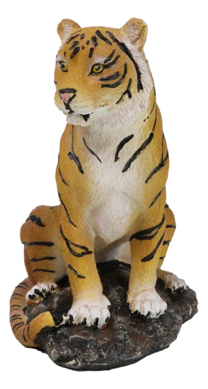 Rainforest Jungle Apex Predator Orange Bengal Tiger Sitting On Rock Figurine - Image 5