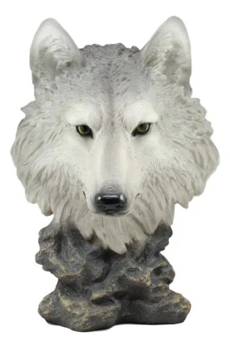 Realistic Large Gray Wolf Head Bust Statue 16"Tall Blood Lust Timberwolf Decor - Image 3