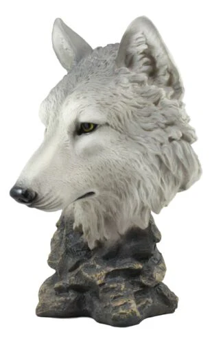 Realistic Large Gray Wolf Head Bust Statue 16"Tall Blood Lust Timberwolf Decor - Image 4