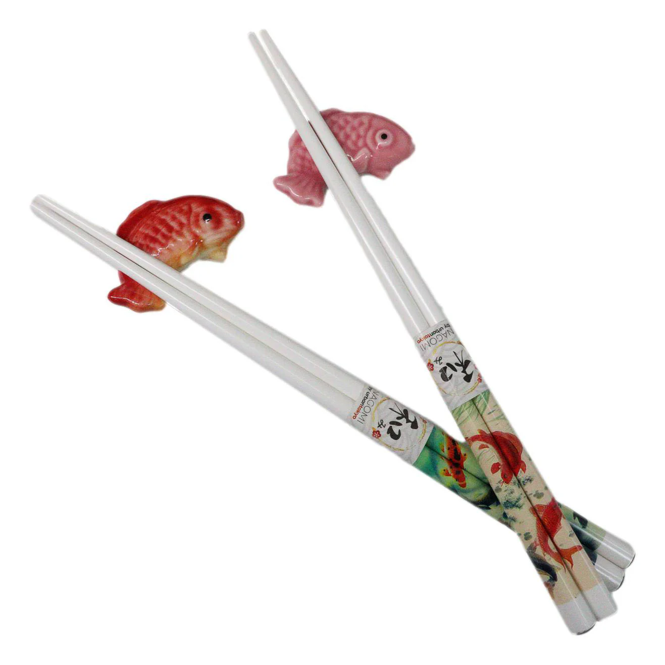 Red And Pink Auspicious Koi Fishes Set of 2 Chopsticks And Ceramic Rests Set - Image 5