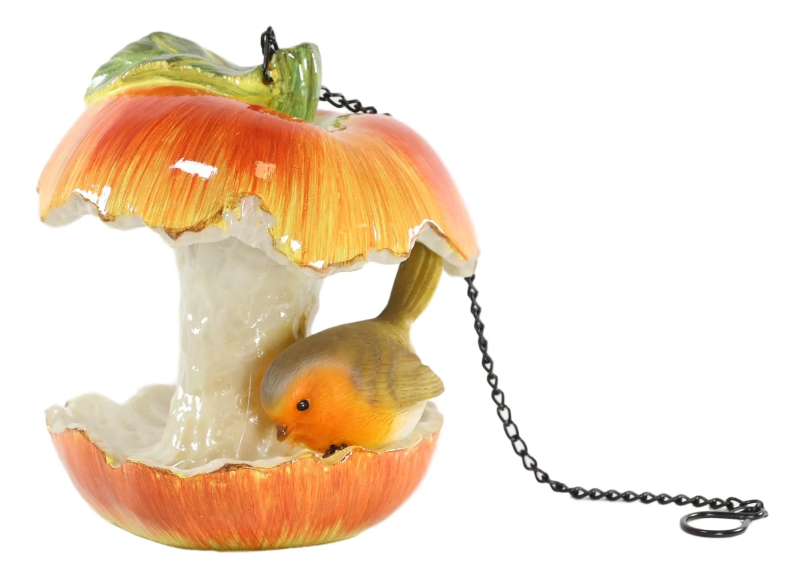 Ebros Red Apple Fruit With Perching Finch Bird Feeder With Hanging Chains Figurine - Image 4