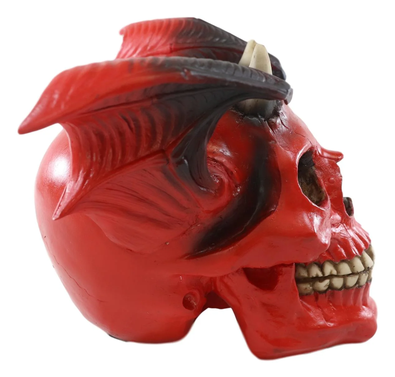 Red Bat Winged Imp Devil Demonic Skull with Horns Statue Ossuary Macabre Decor - Image 3