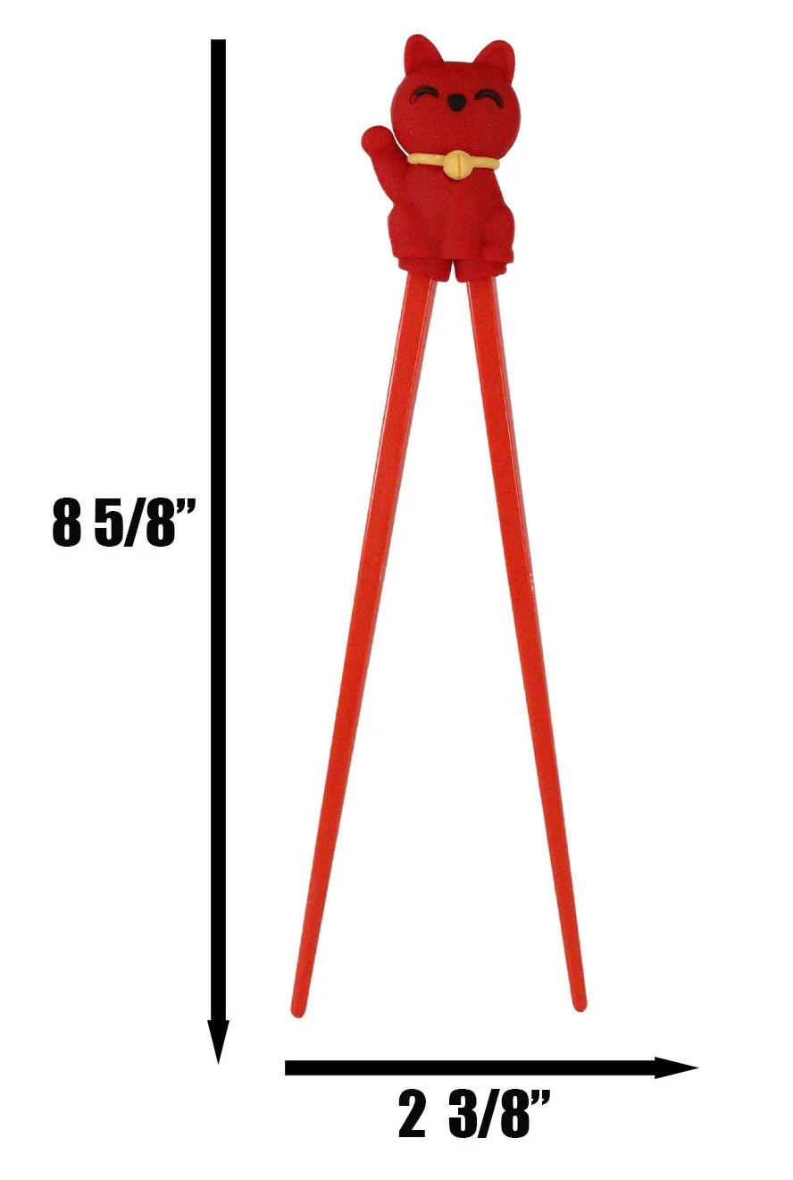 Red Maneki Neko Lucky Cat Reusable Training Chopsticks Set With Silicone Helper - Image 2