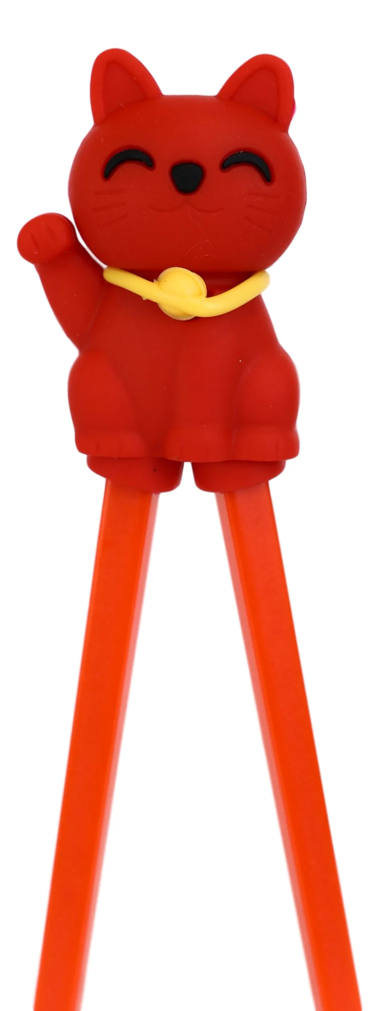 Red Maneki Neko Lucky Cat Reusable Training Chopsticks Set With Silicone Helper - Image 4