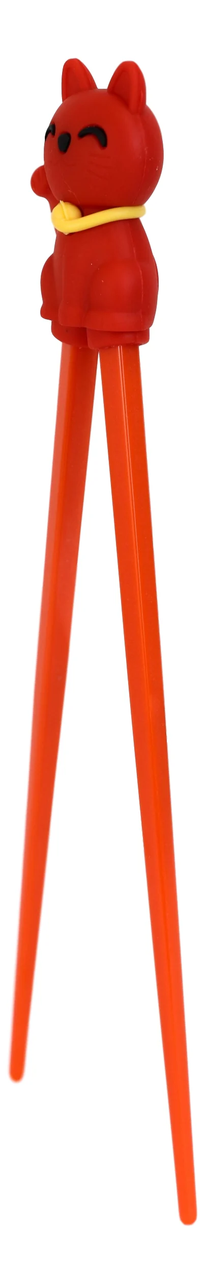 Red Maneki Neko Lucky Cat Reusable Training Chopsticks Set With Silicone Helper - Image 5