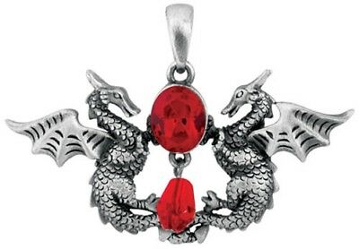 Ebros Red Saphire Dual Dragon Guardians Pendant Jewelry Necklace Lead Free - Image 2