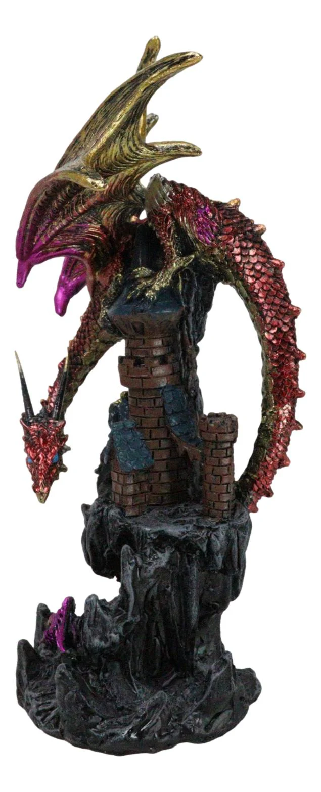 Red Sentinel Dragon On Rocky Mountain Top Stonewall Castle Home Decor Figurine - Image 3
