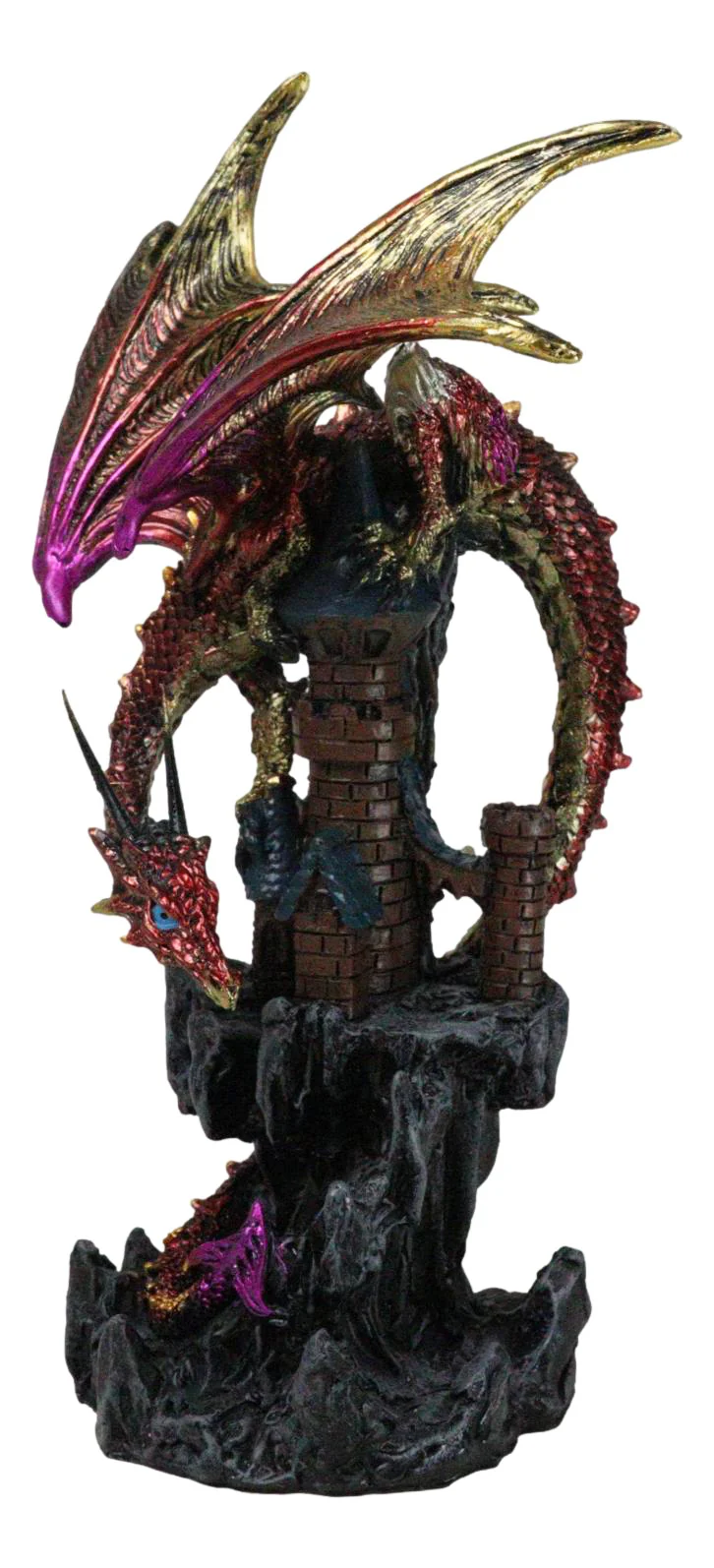 Red Sentinel Dragon On Rocky Mountain Top Stonewall Castle Home Decor Figurine - Image 5