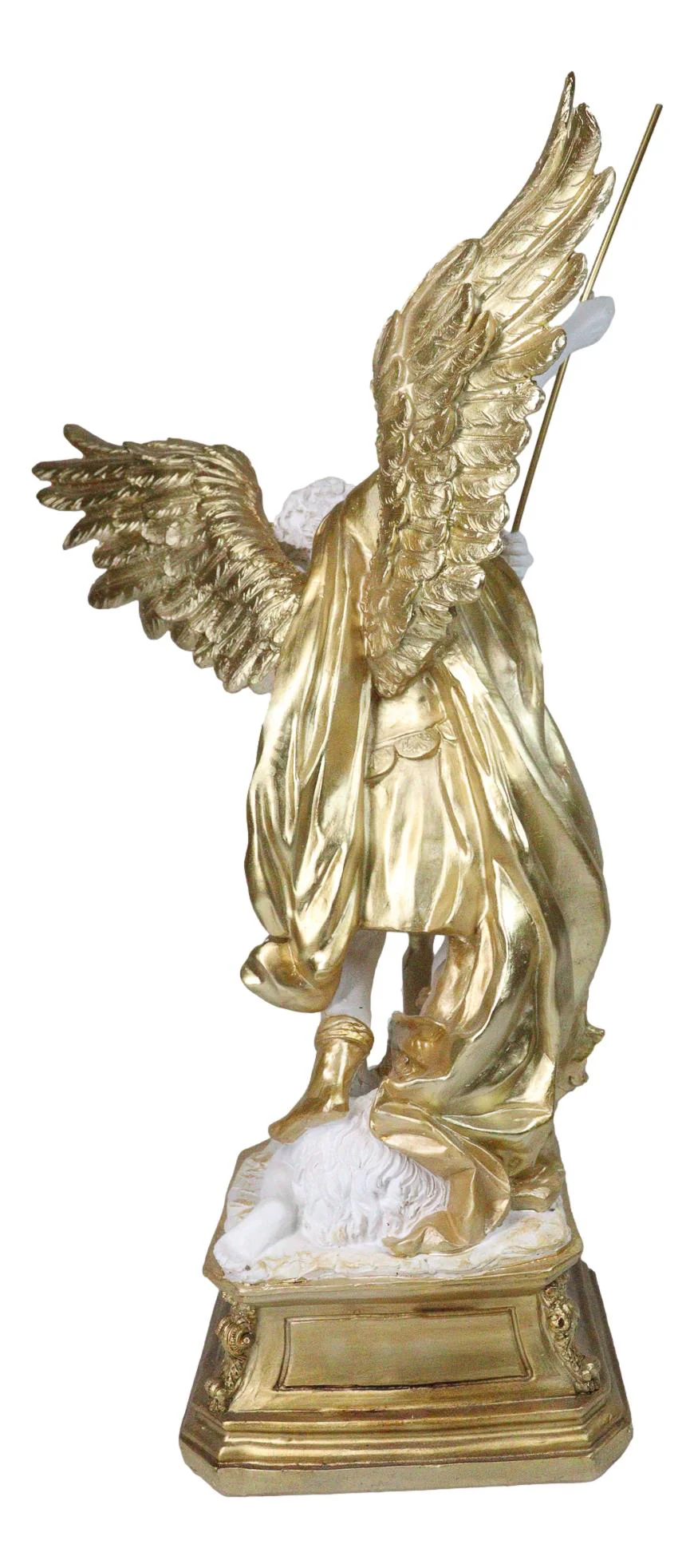 Renaissance Art Golden Large Archangel Saint Michael With Long Spear Statue 19"H - Image 3