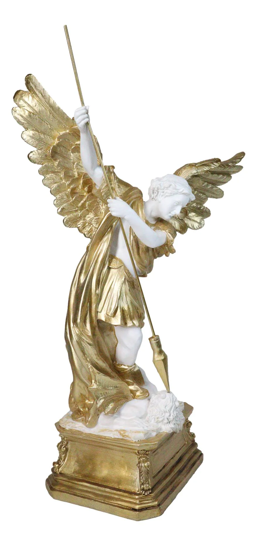 Renaissance Art Golden Large Archangel Saint Michael With Long Spear Statue 19"H - Image 5