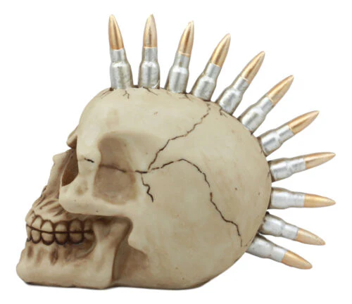 Rifle Bullet Casing Mohawk Punk Rock Skull Figurine 7'L Biker Gangster Skeleton - Image 5