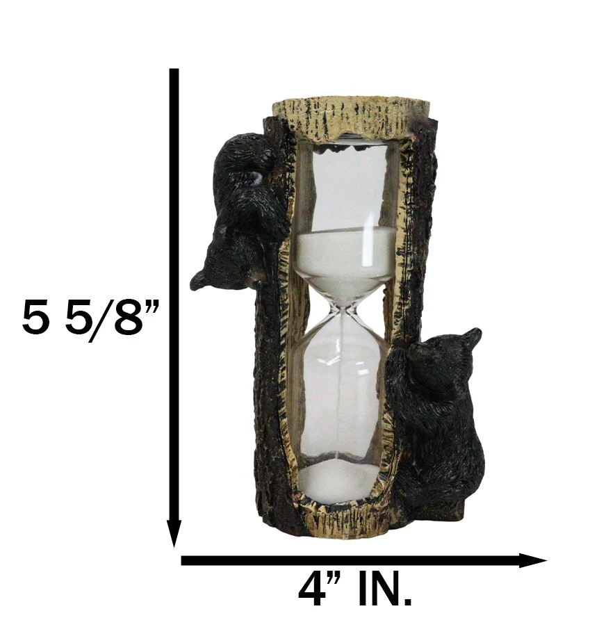 Rustic Adorable Forest Black Bear Cubs Climbing On Tree Sand Timer Figurine - Image 6