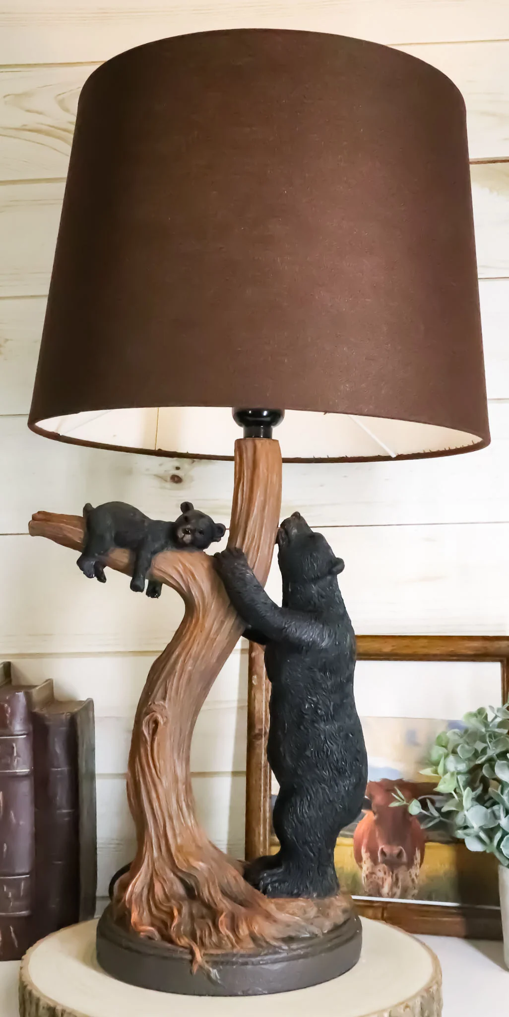 Rustic Cabin Mama Bear And Sleeping Cub On Tree Branch Table Lamp W/Shade Decor - Image 10