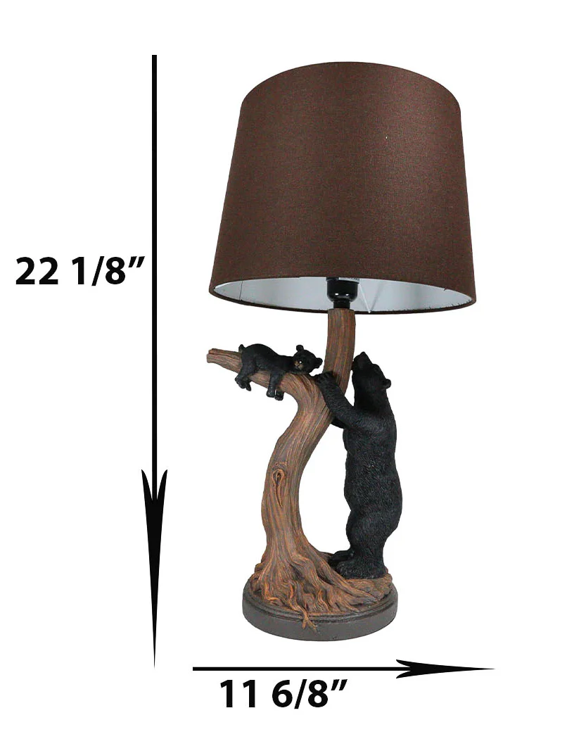Rustic Cabin Mama Bear And Sleeping Cub On Tree Branch Table Lamp W/Shade Decor - Image 3