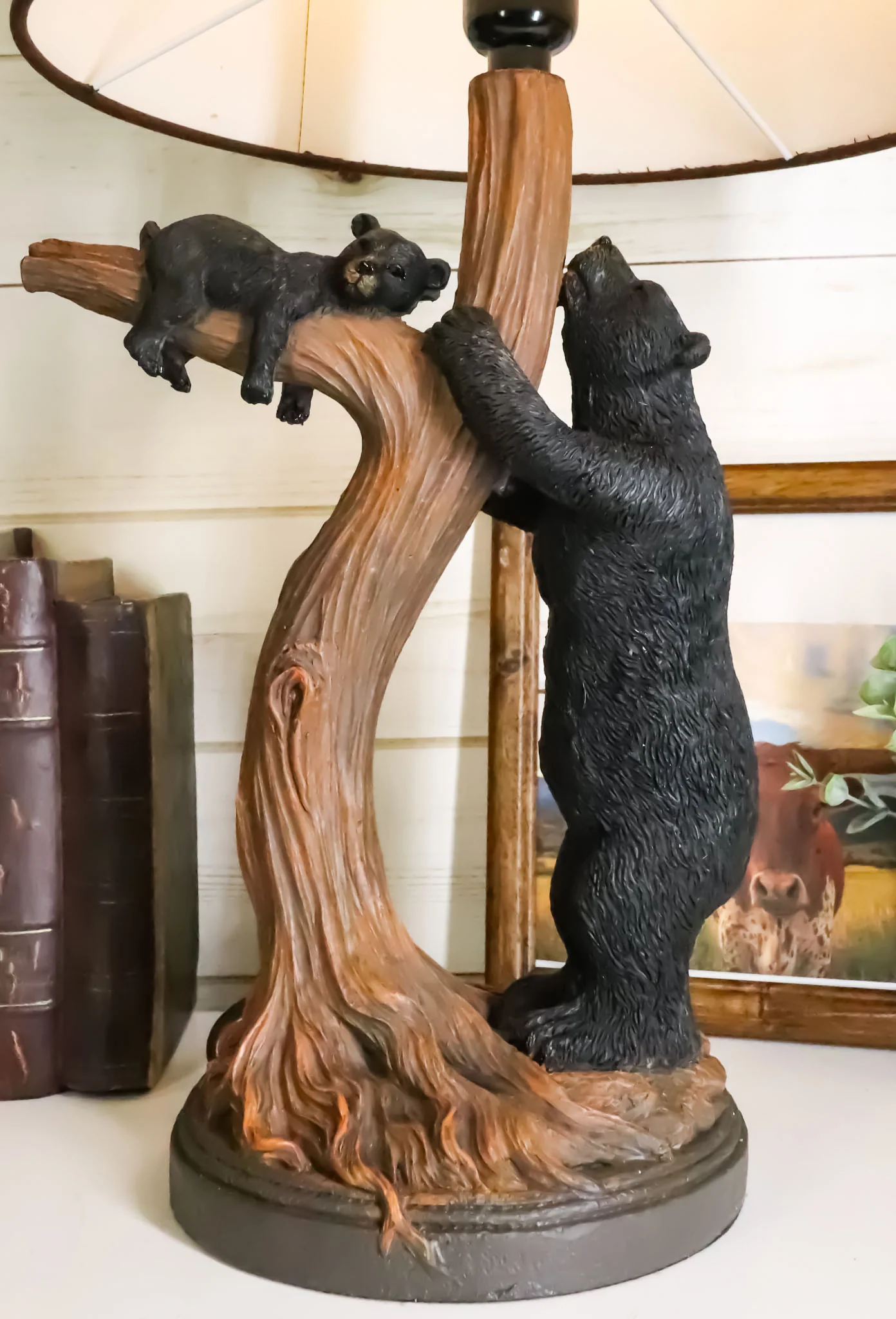 Rustic Cabin Mama Bear And Sleeping Cub On Tree Branch Table Lamp W/Shade Decor - Image 9