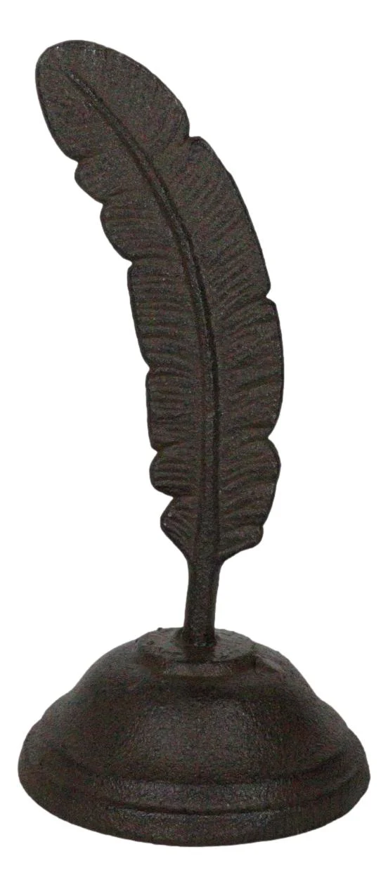 Rustic Cast Iron Brutalist Indian Eagle Feather On Ink Base Paperweight Figurine - Image 3