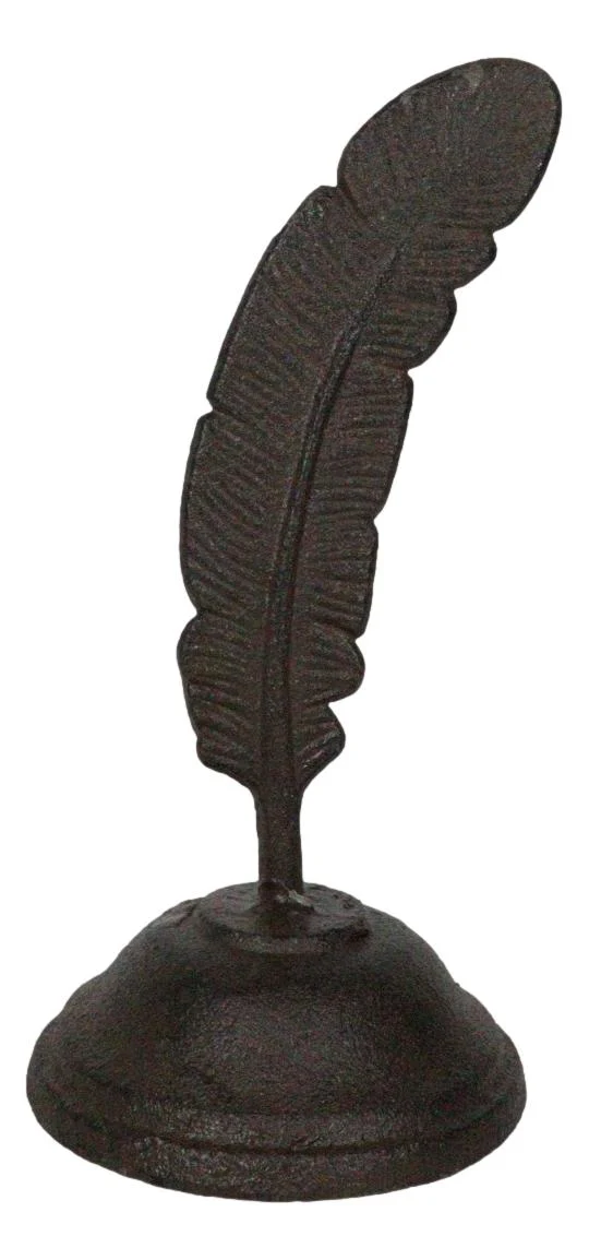 Rustic Cast Iron Brutalist Indian Eagle Feather On Ink Base Paperweight Figurine - Image 6