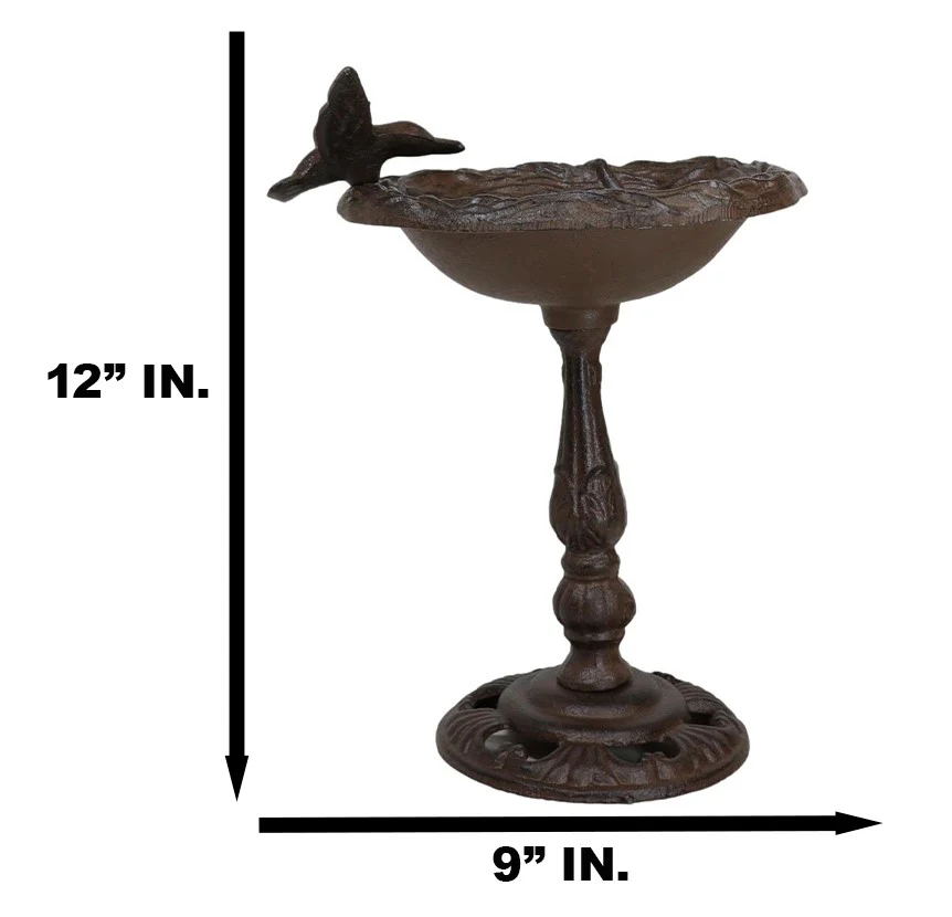 Rustic Cast Iron Hummingbird Hovering Over Nest Garden Bird Feeder Bath 12"H - Image 3