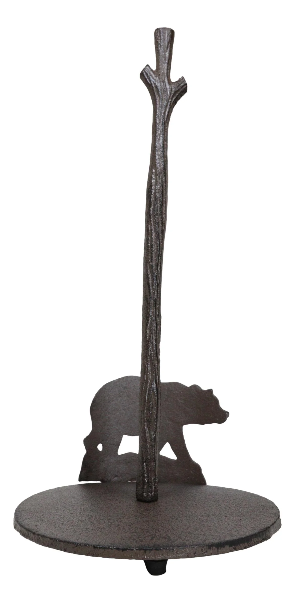 Rustic Cast Iron Western Forest Black Bear Strolling Paper Towel Holder Stand - Image 6