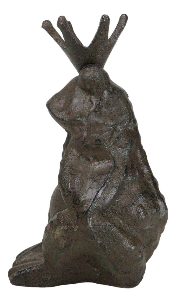 Rustic Cast Iron Whimsical Toad Frog Prince With Crown Figurine Paperweight - Image 7