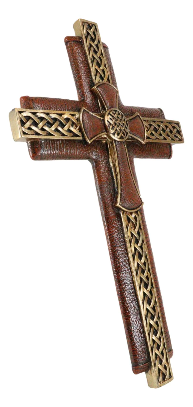 Rustic Celtic Knot Scrollwork Faux Tooled Leather Multiple Layered Wall Cross - Image 3