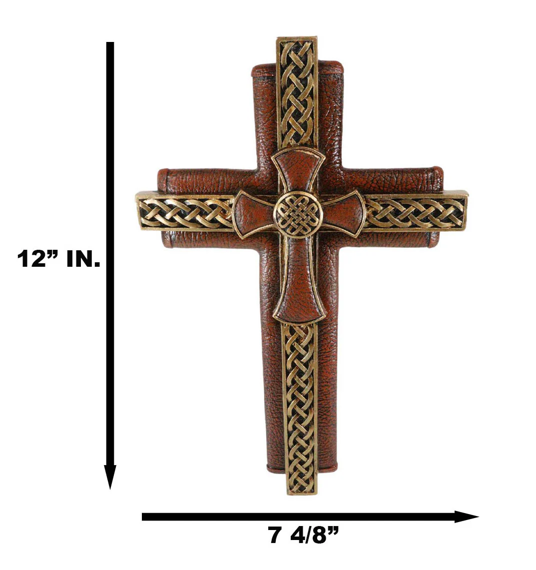 Rustic Celtic Knot Scrollwork Faux Tooled Leather Multiple Layered Wall Cross - Image 4