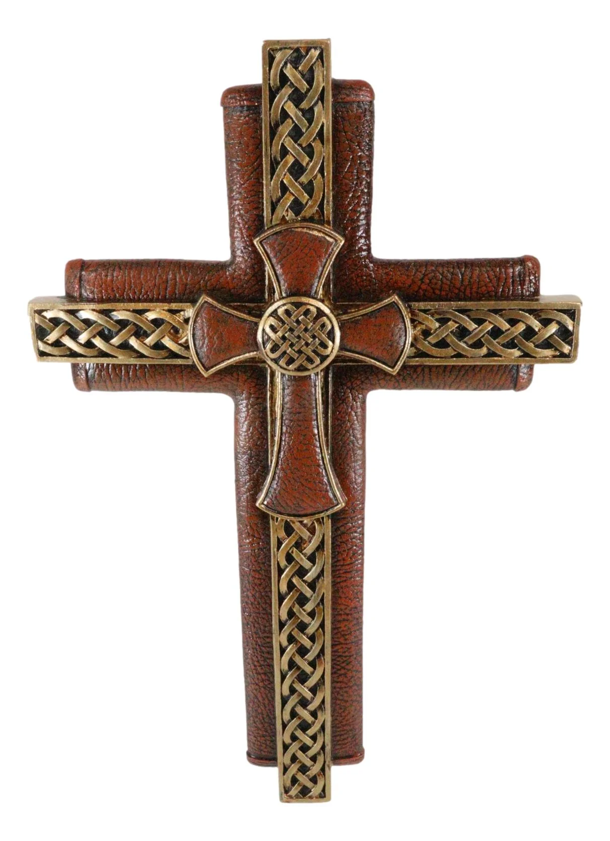 Rustic Celtic Knot Scrollwork Faux Tooled Leather Multiple Layered Wall Cross - Image 5