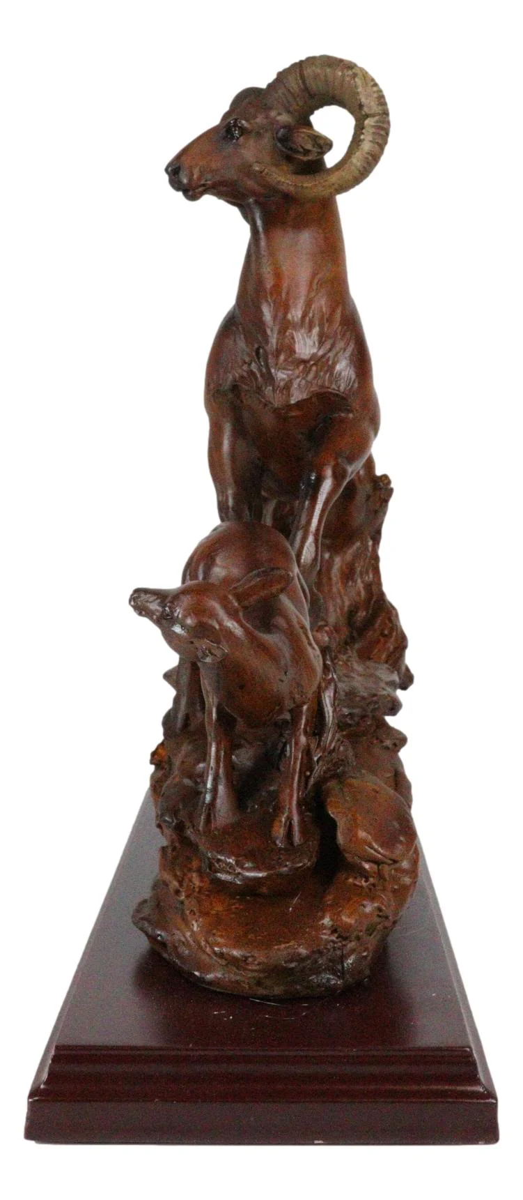 Rustic Country Bighorn Sheep Ram With Lambs On Rock Faux Mahogany Wood Figurine - Image 5