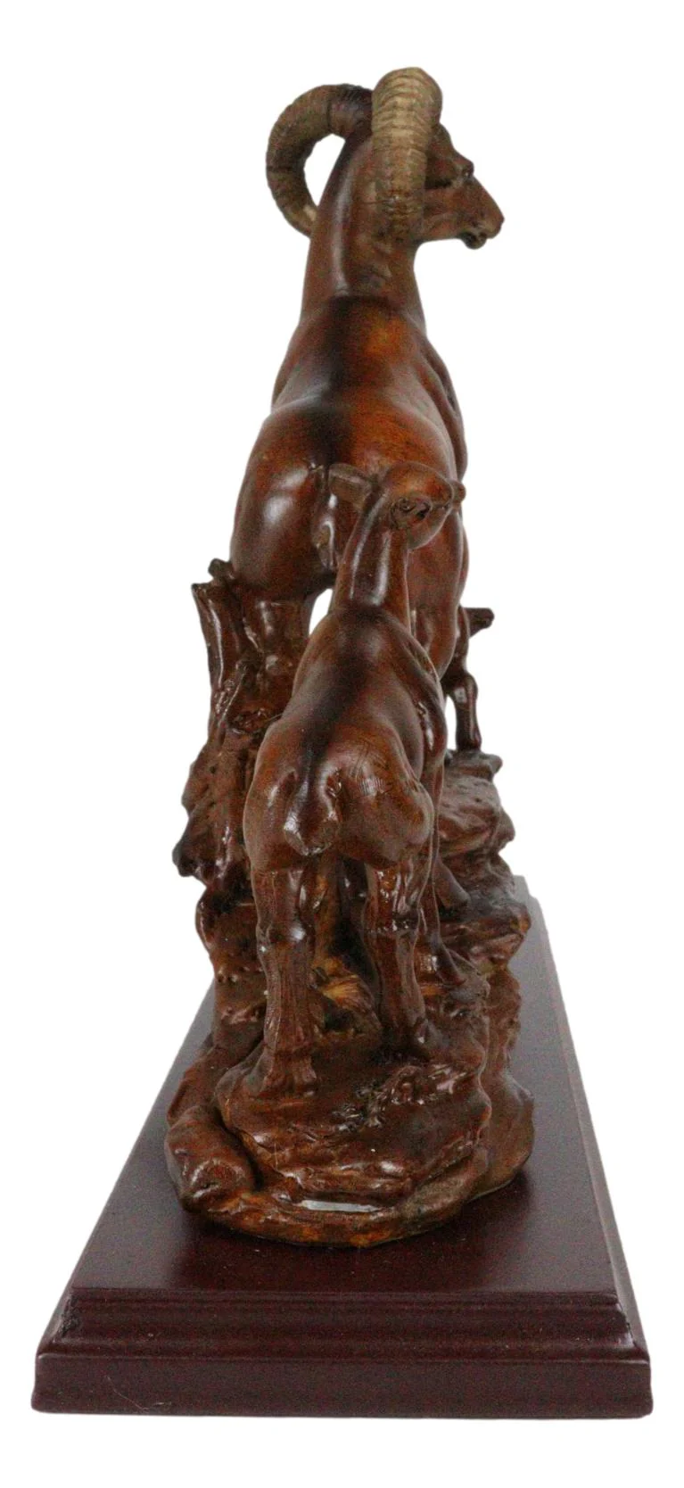 Rustic Country Bighorn Sheep Ram With Lambs On Rock Faux Mahogany Wood Figurine - Image 6