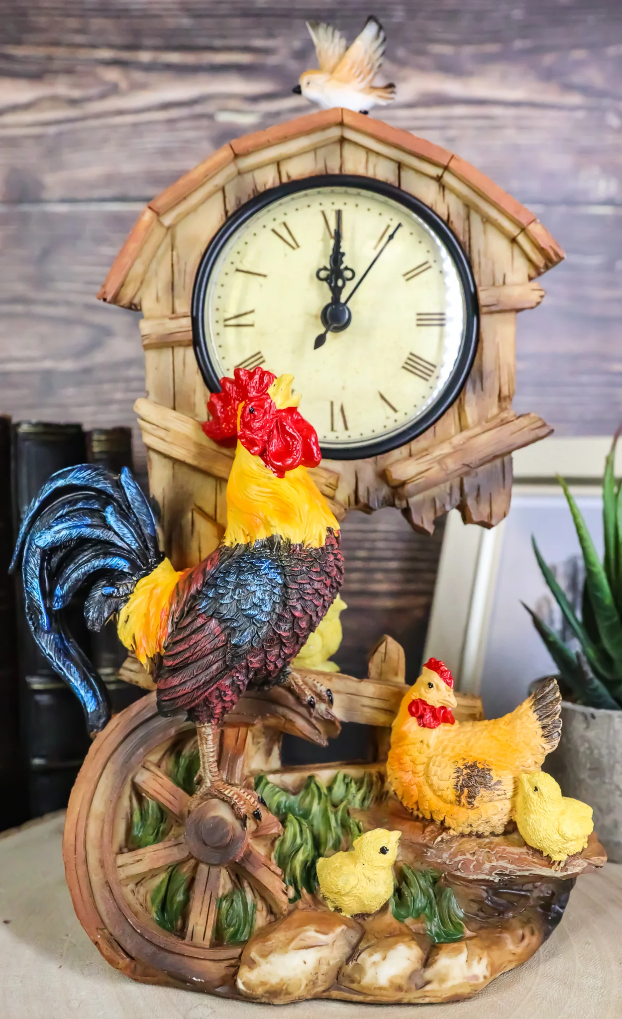Rustic Country Rooster Hen and Chicks Chicken Family Table Clock With Pendulum - Image 8