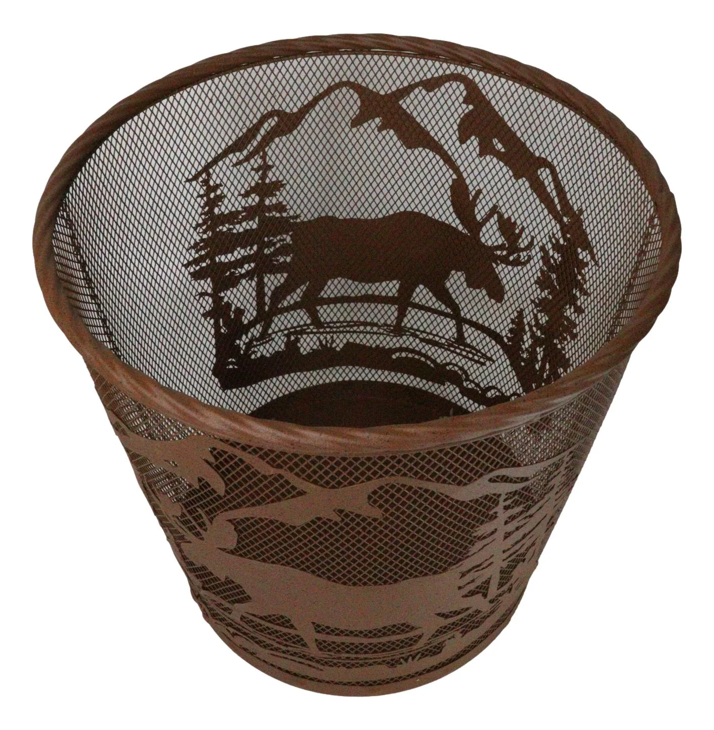 Rustic Deer Moose By Pine Forest Mountains Metal Wire Waste Basket Trash Bin - Image 3