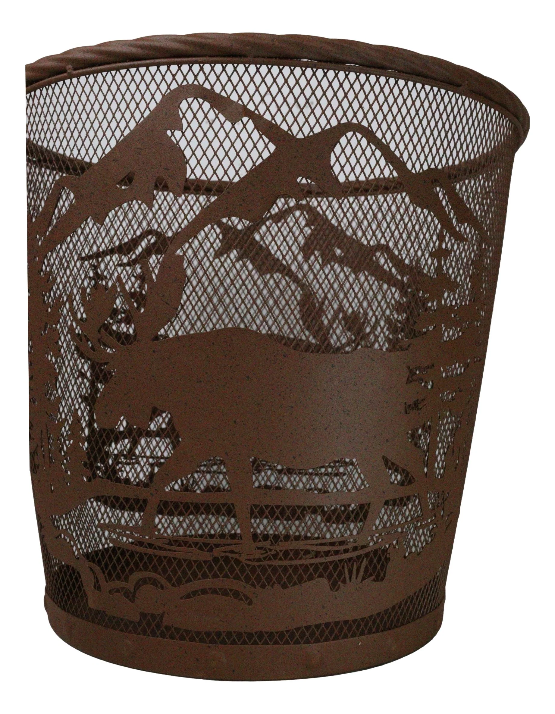 Rustic Deer Moose By Pine Forest Mountains Metal Wire Waste Basket Trash Bin - Image 4