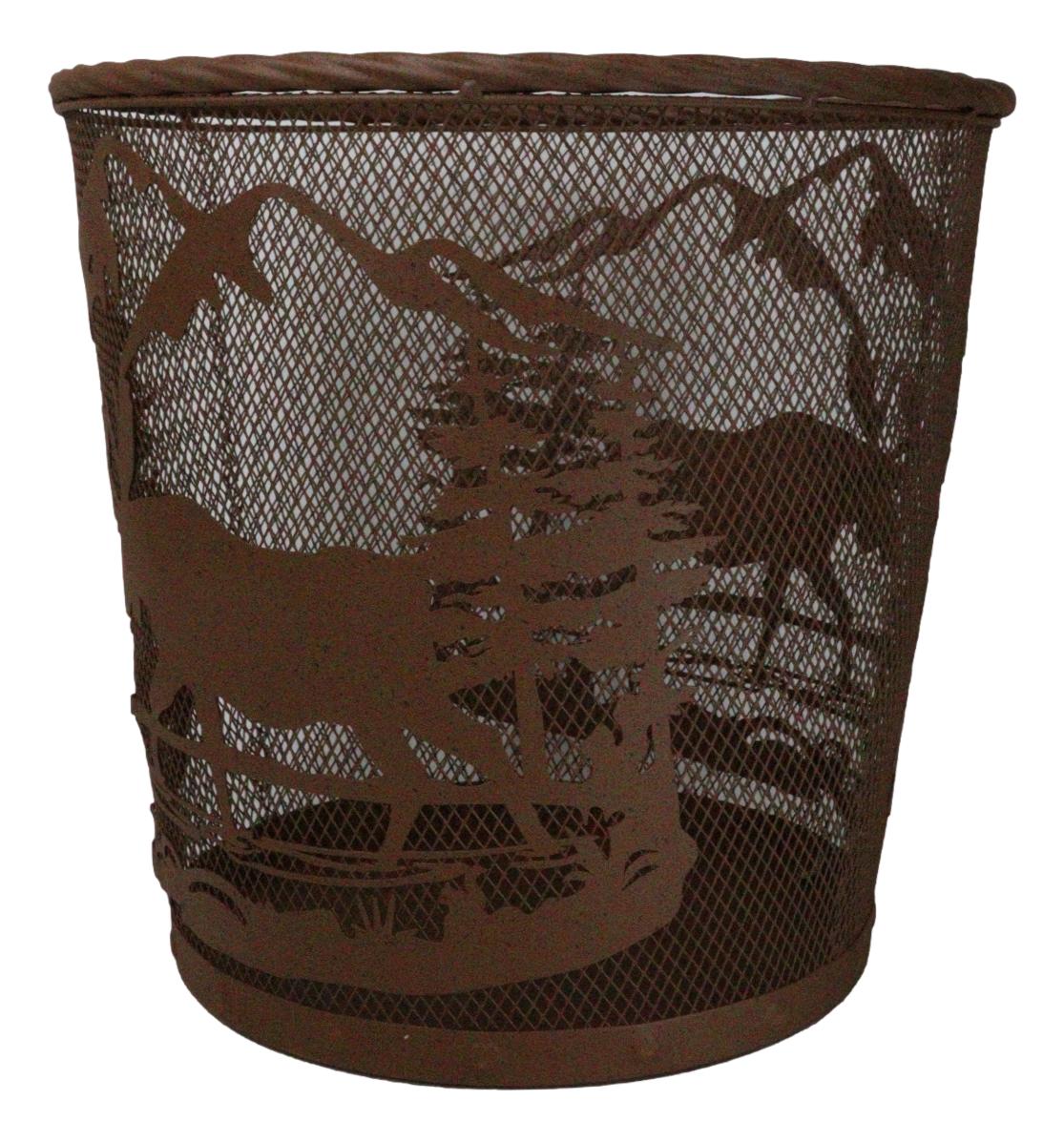 Rustic Deer Moose By Pine Forest Mountains Metal Wire Waste Basket Trash Bin - Image 5