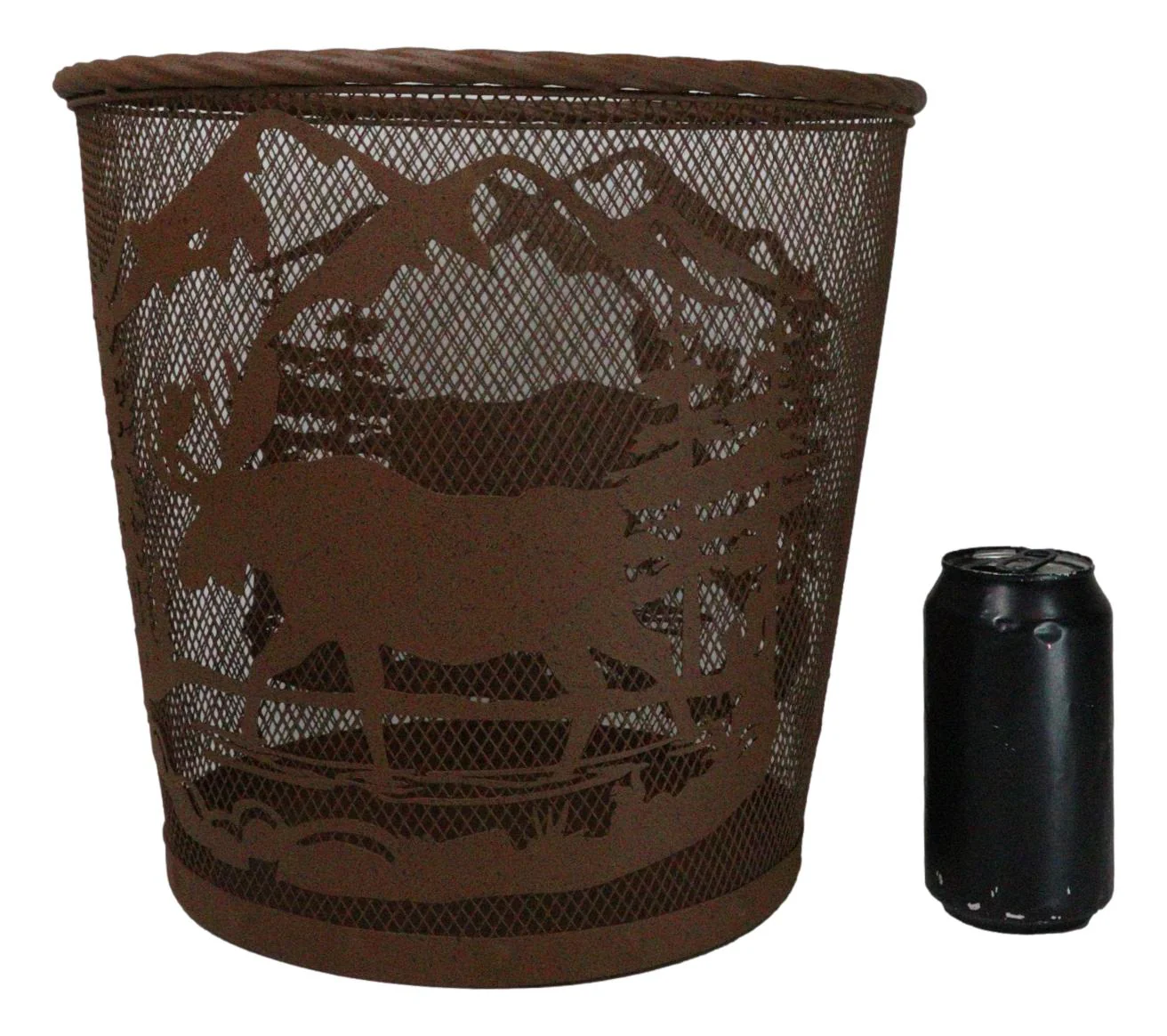 Rustic Deer Moose By Pine Forest Mountains Metal Wire Waste Basket Trash Bin - Image 8