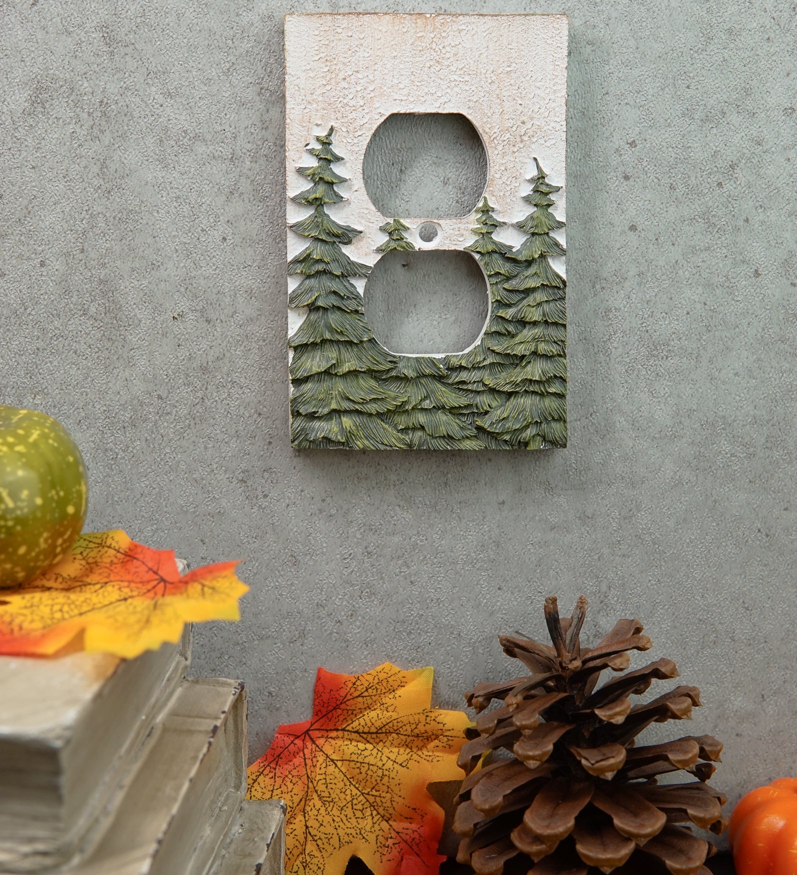 Rustic Evergreen Pine Trees Forest 2-Pack Double Receptacle Outlet Wall Plate - Image 2