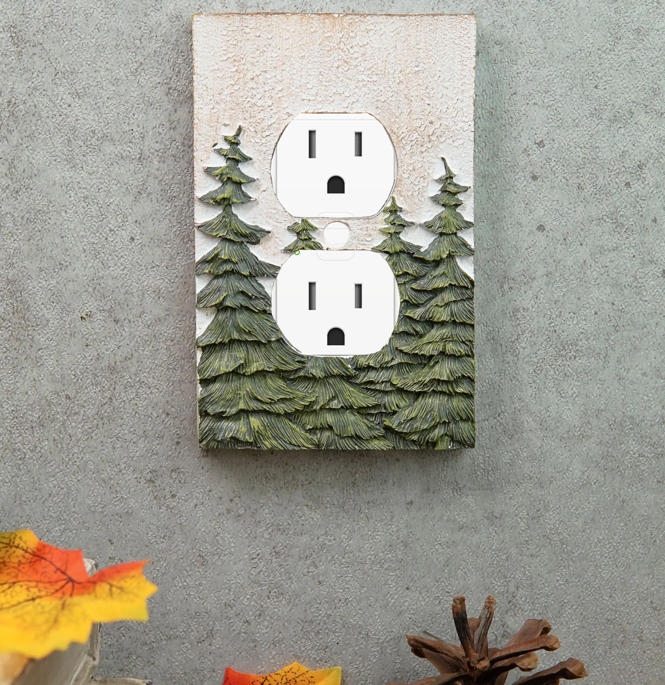 Rustic Evergreen Pine Trees Forest 2-Pack Double Receptacle Outlet Wall Plate - Image 3