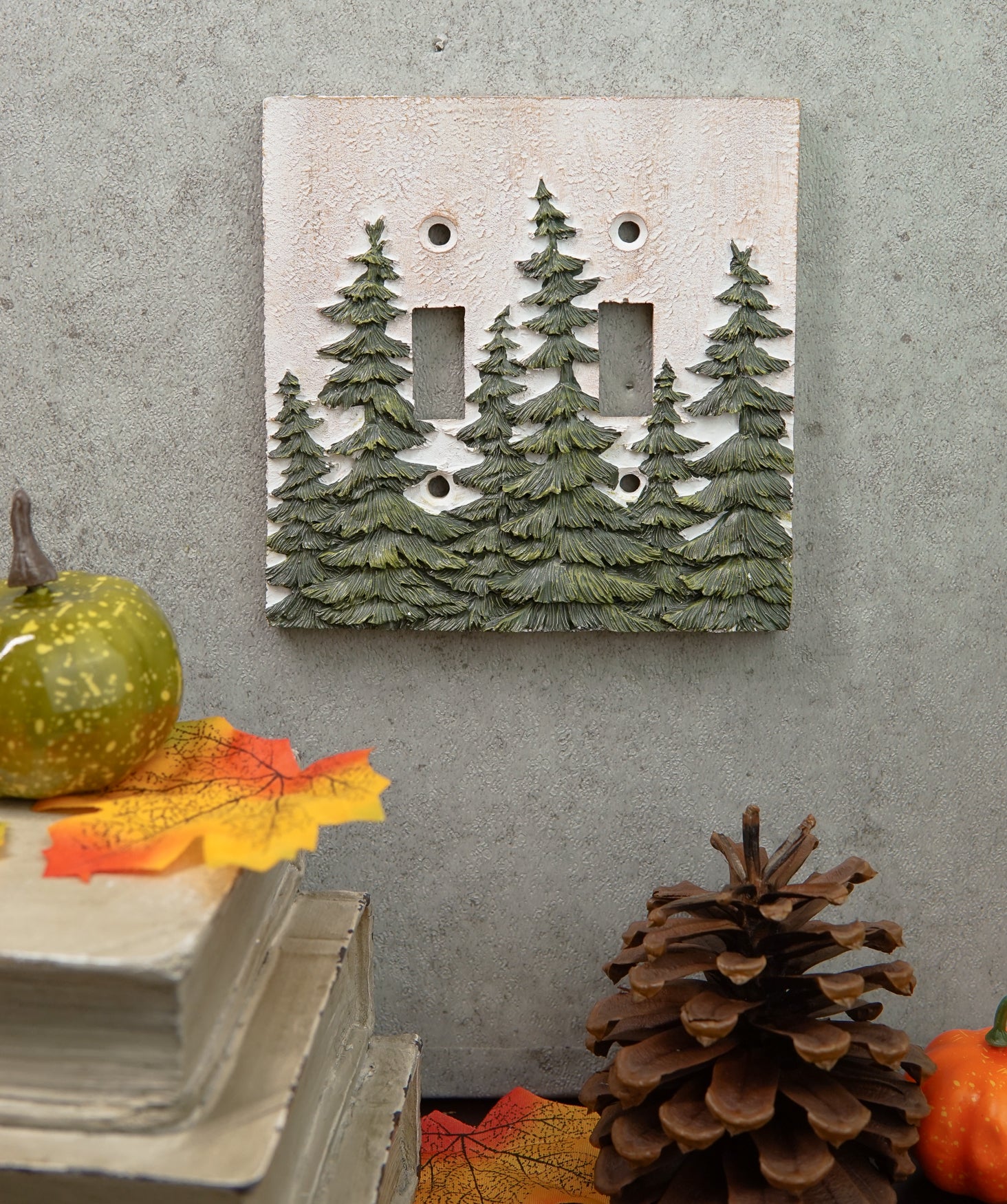 Rustic Evergreen Pine Trees Forest Wall Cover Plate 2-Pack Double Toggle Switch - Image 2